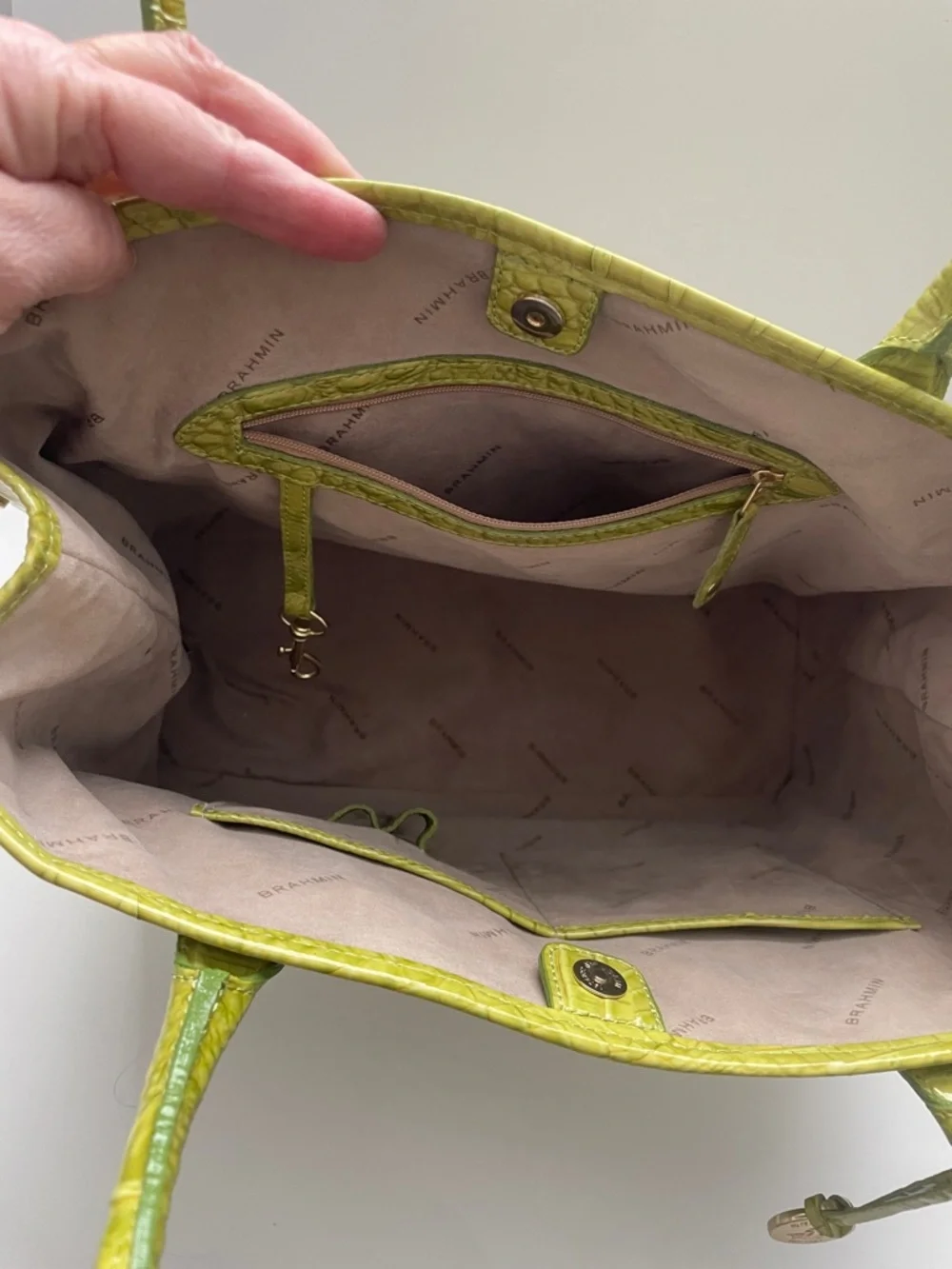 Brahmin Melbourne Crocodile Embossed Tote Bag Lime Green - Picture 7 of 11